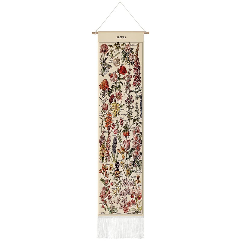 Tegeme Vintage Tapestry 52 x 13 Inch, Long Vertical Wall Hanging Reference Illustrative Botanical Tassel Tapestry for Bedroom Living Room Home Decoration(Flower) - Image 1