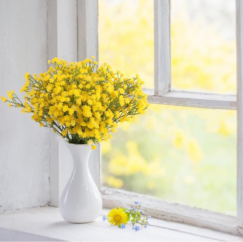 HOMEVERSE 05 Pcs Baby Breath/Gypsophila Artificial Fake Silk Plants Wedding Party Decoration Real Touch Flowers DIY Home Garden(Yellow-05) - Image 3