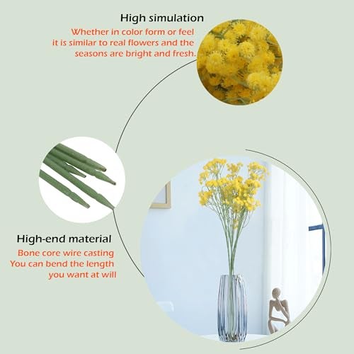 HOMEVERSE 05 Pcs Baby Breath/Gypsophila Artificial Fake Silk Plants Wedding Party Decoration Real Touch Flowers DIY Home Garden(Yellow-05) - Image 5