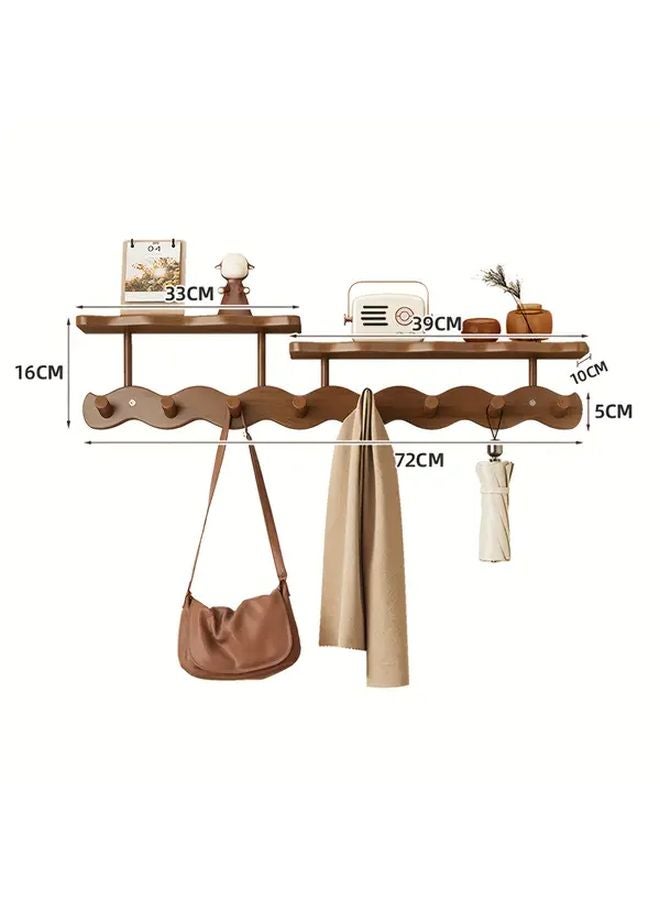 Tawny Wall Mounted Coat Rack With 6 Hooks Multifunctional Entryway Storage Shelf - Image 3