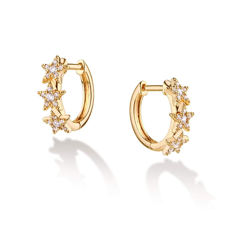 VACRONA Cubic Zirconia Star Huggie Earrings 14k Gold Plated Tiny Star Earrings Small Huggie Hoop Earrings Simple Lightweight Hoops Gift for Women - Image 1