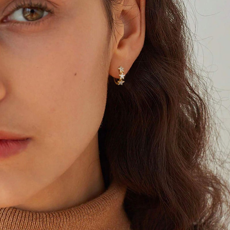 VACRONA Cubic Zirconia Star Huggie Earrings 14k Gold Plated Tiny Star Earrings Small Huggie Hoop Earrings Simple Lightweight Hoops Gift for Women - Image 2