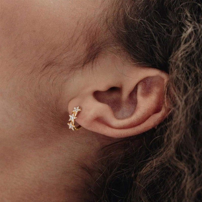 VACRONA Cubic Zirconia Star Huggie Earrings 14k Gold Plated Tiny Star Earrings Small Huggie Hoop Earrings Simple Lightweight Hoops Gift for Women - Image 3