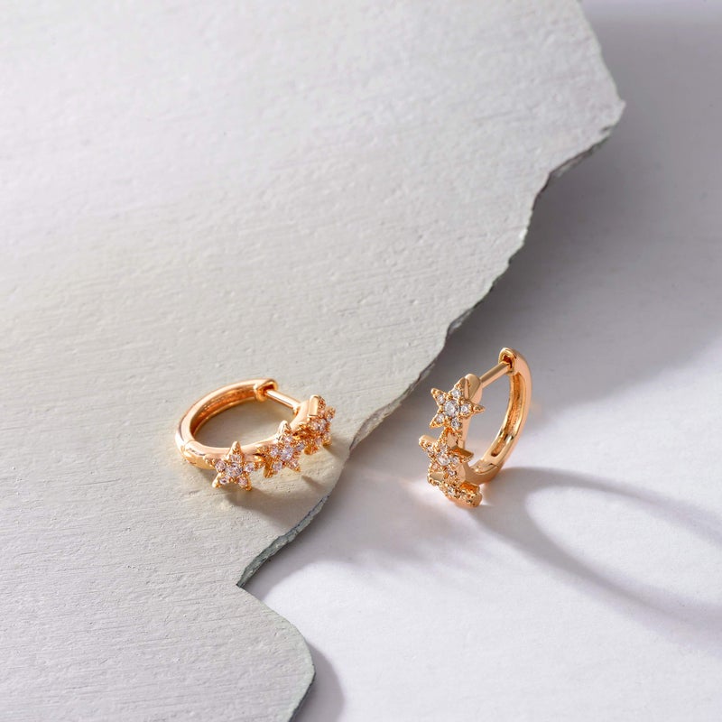 VACRONA Cubic Zirconia Star Huggie Earrings 14k Gold Plated Tiny Star Earrings Small Huggie Hoop Earrings Simple Lightweight Hoops Gift for Women - Image 5
