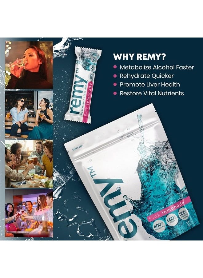 Remy - Hydration + Liver Aid - 15 Electrolyte Powder Packets – Hangover Relief – DHM, Milk Thistle, White Willow Bark, Vitamin B - for Better Mornings - Image 1