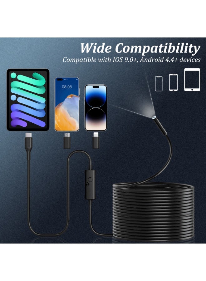1920P HD Industrial Borescope with 10m Semi-Rigid Snake Cable, IP67 Waterproof Endoscope Camera, 8 Adjustable LED Lights for Deep Pipe and Duct Inspection - Image 5
