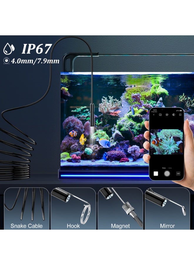 1920P HD Industrial Borescope with 10m Semi-Rigid Snake Cable, IP67 Waterproof Endoscope Camera, 8 Adjustable LED Lights for Deep Pipe and Duct Inspection - Image 2