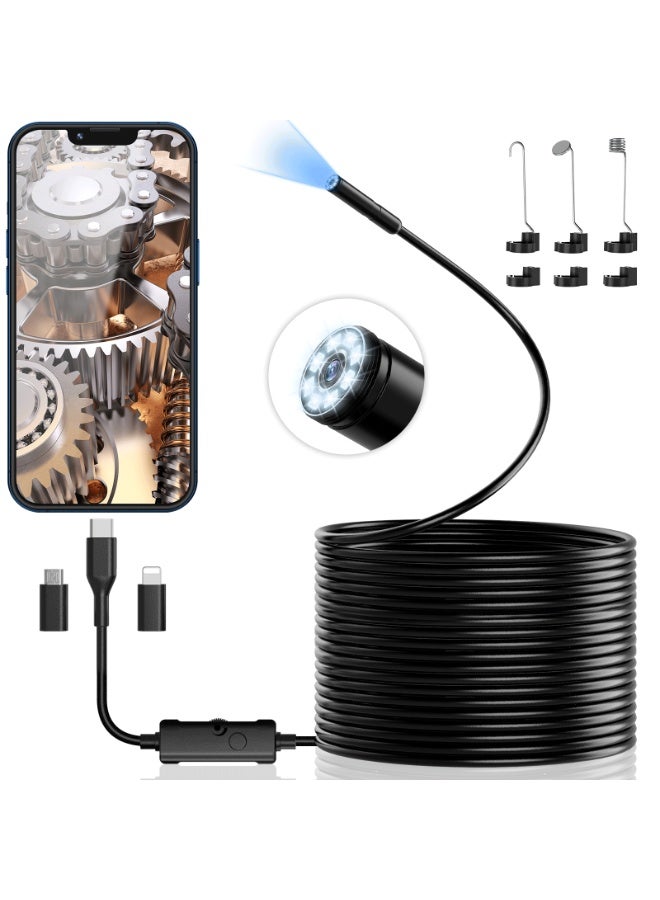1920P HD Industrial Borescope with 10m Semi-Rigid Snake Cable, IP67 Waterproof Endoscope Camera, 8 Adjustable LED Lights for Deep Pipe and Duct Inspection - Image 1