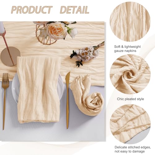 LZY 120 Pack Gauze Cheesecloth Napkins 20x20 Inch Dinner Cloth Napkins, Soft Boho Table Napkins Rustic Wrinkled Cheese Cloth Napkins Bulk for Wedding Party Baby Shower Event Decor (Ivory) - Image 4