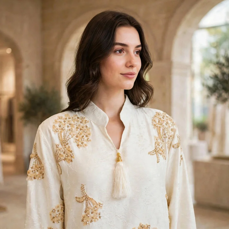 اكسا جلابية سهرة مزينة بتطريز ورد وشرّابات للنساء من إكسا IK2001