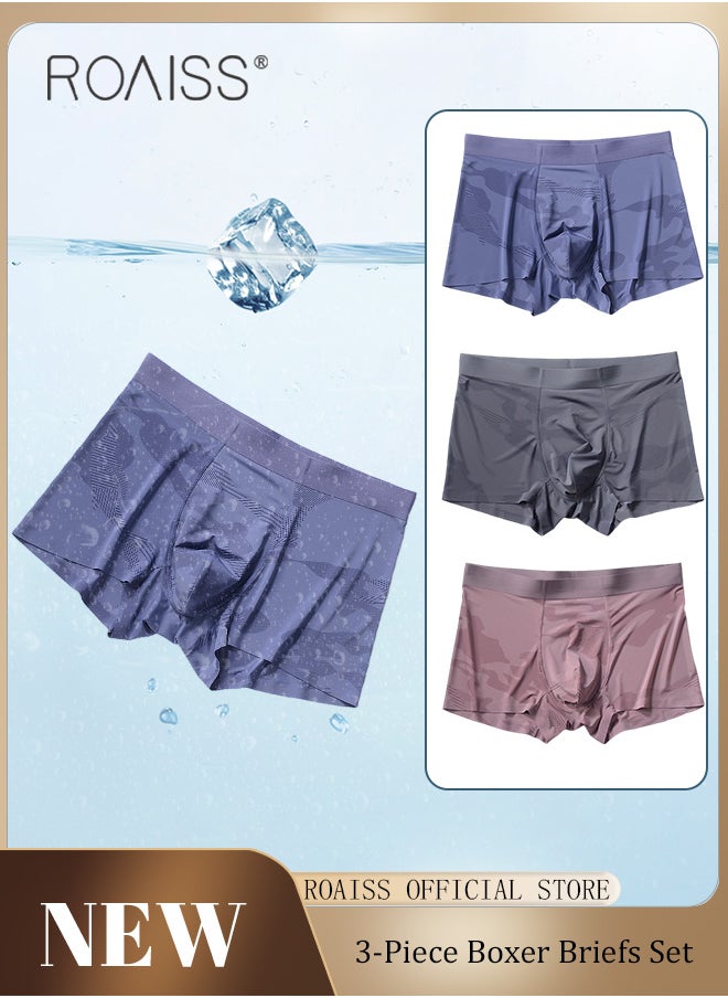 roaiss - Men Boxers 3 Pack Set Trend Men Teenage Boys Underwear Short Briefs High Elastic Classic Underwear - Image 1