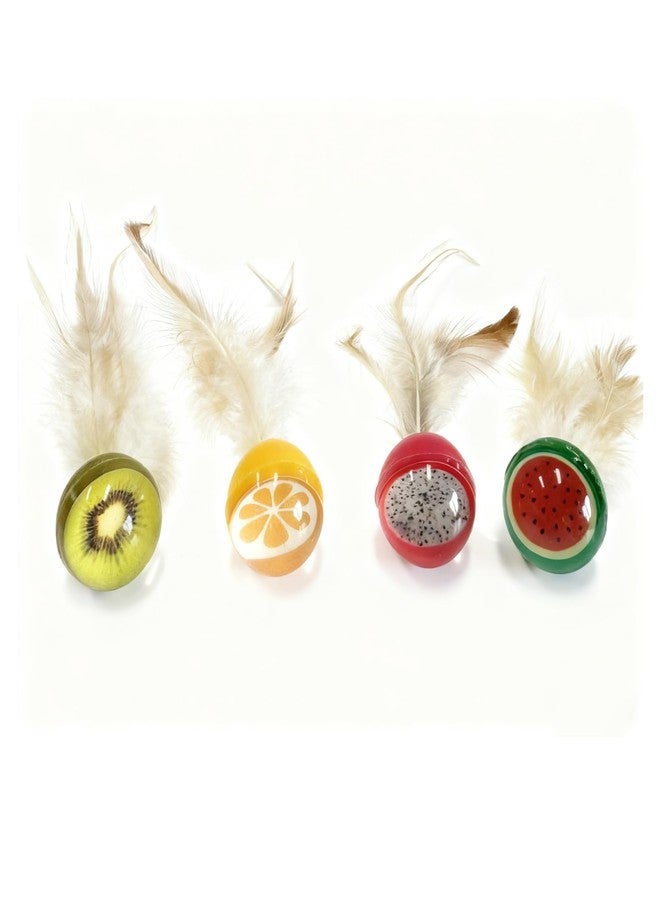 ZLMC Fruit-Shaped 4-Pack Cat Ball Toy with Natural Feathers, Feather Cat Toy for Indoor Cats and Playful Kittens, Fun Exercise & Play - Image 1
