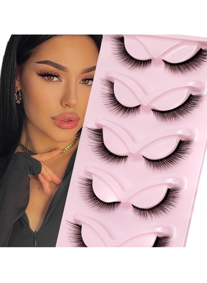 SYOSI 5 Pairs Fox Eye Lashes Wispy, Cat Eye False Eyelashes with Thick Curls and Multi-Layered Eyelashes to Lengthen 3D Eyelashes, Faux Mink Lashes Pack, Fake Lashes - Image 1