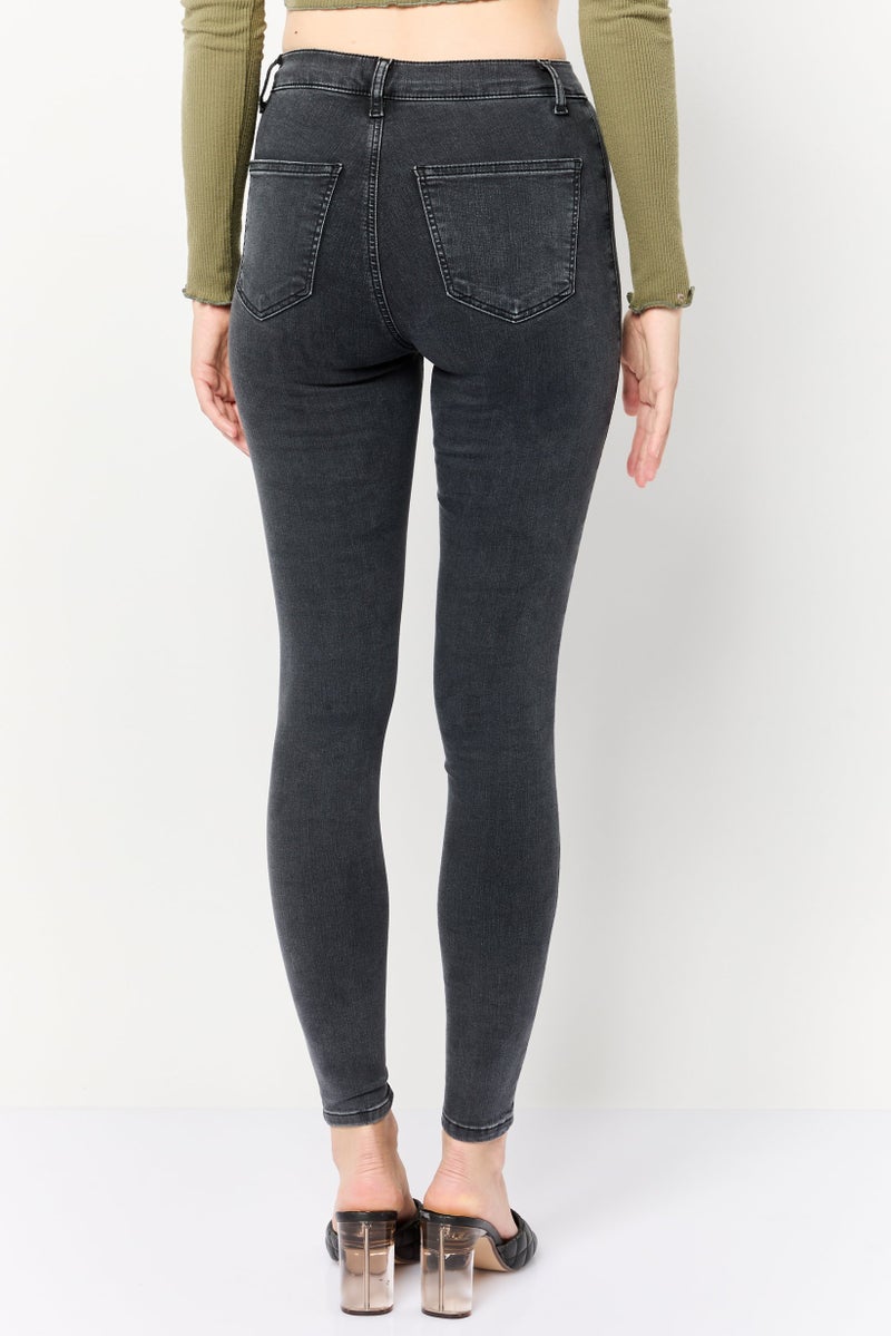 TOPSHOP Women Regular Fit Washed Stretchable Jeans, Black - Image 4