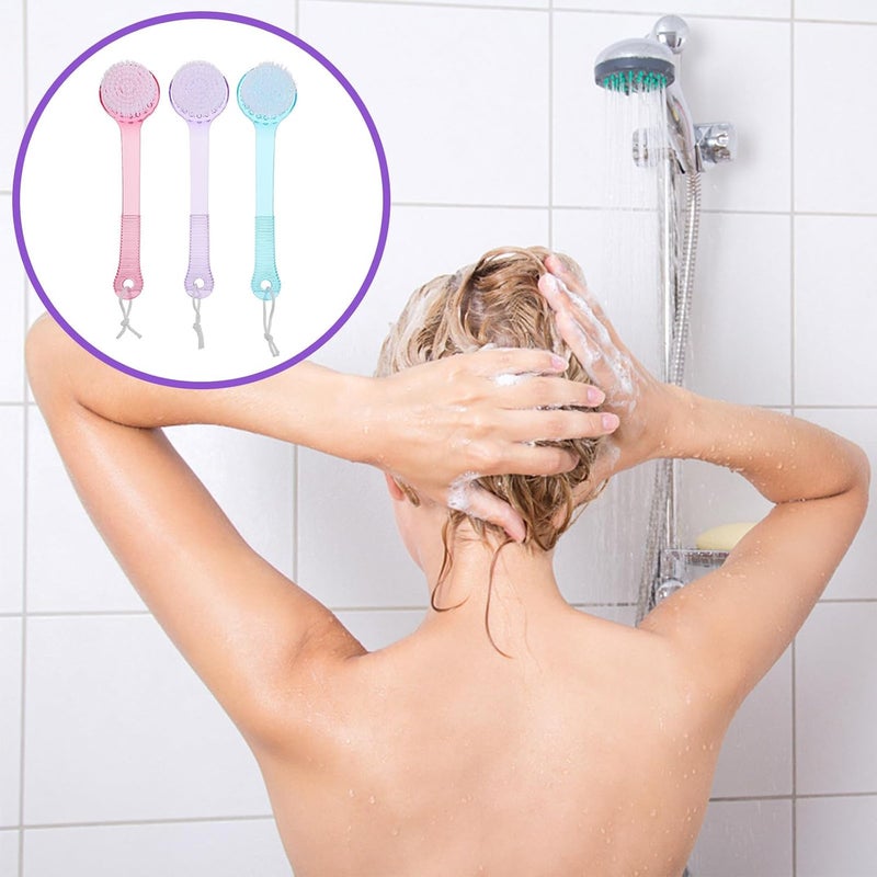 GANAZONO 3pcs Long Handle Silicone Bath Brush Set for Back Cleaning and Massage, Dual-Sided Body Scrubber for Shower and Bathing Accessories Random Color Random Style - Image 5