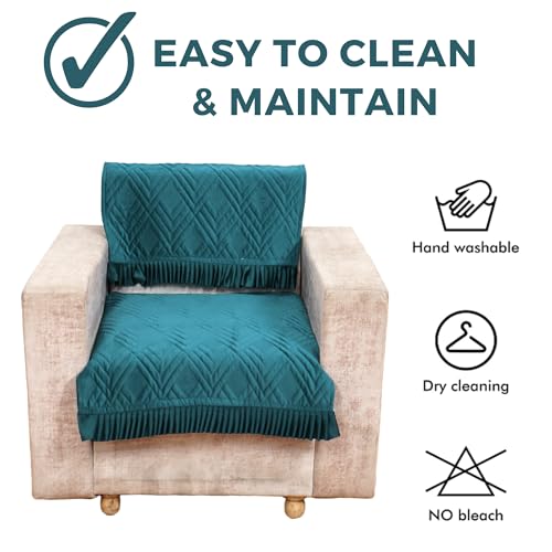 Fashion Throw 'Homefrill Series' Sofa Cover L Shape 6 Seater Sofa Cover Premium Velvet Frill | Anti-Slip Sofa Slipcovers for Living Room Covers for Wooden Furniture Teal, L-Shape(3+3)+ Back - Image 4