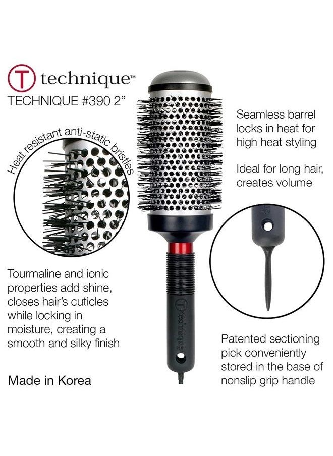 Cricket Technique #390 2” Thermal Hair Brush Seamless Barrel Styling Hairbrush Anti-Static Tourmaline Ionic Bristle for Blow Drying Curling All Hair Types  - Image 3