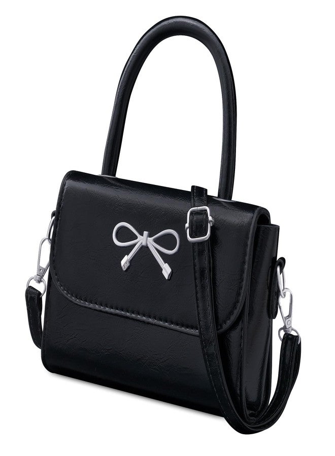 Rancco Crossbody Bag for Women, Black PU Leather Bowknot Shoulder Bag, Purse u0026 Handheld Clutch with Metal Bow, handbag w/Trendy Bag Top Handle, Small Handbags for Vacations, Parties, Romantic Dates - Image 1