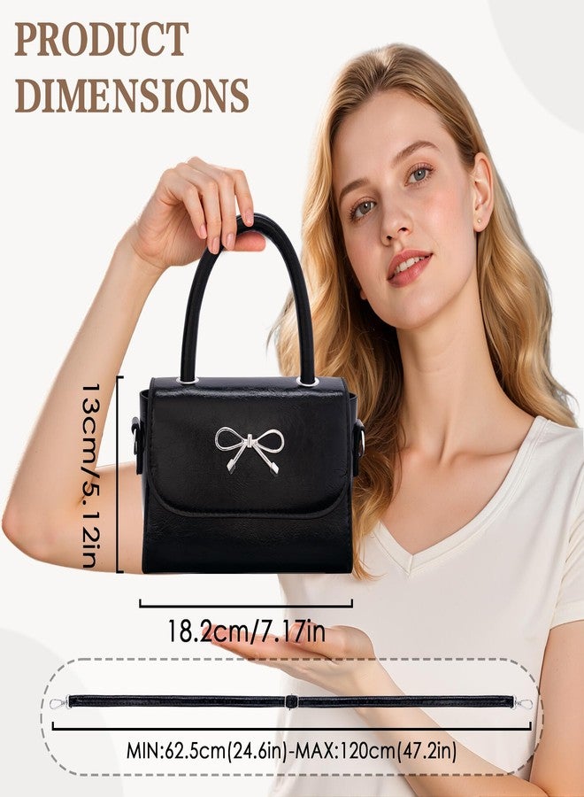 Rancco Crossbody Bag for Women, Black PU Leather Bowknot Shoulder Bag, Purse u0026 Handheld Clutch with Metal Bow, handbag w/Trendy Bag Top Handle, Small Handbags for Vacations, Parties, Romantic Dates - Image 2