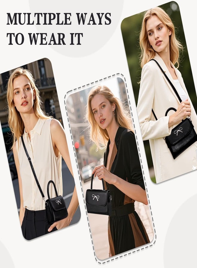 Rancco Crossbody Bag for Women, Black PU Leather Bowknot Shoulder Bag, Purse u0026 Handheld Clutch with Metal Bow, handbag w/Trendy Bag Top Handle, Small Handbags for Vacations, Parties, Romantic Dates - Image 5