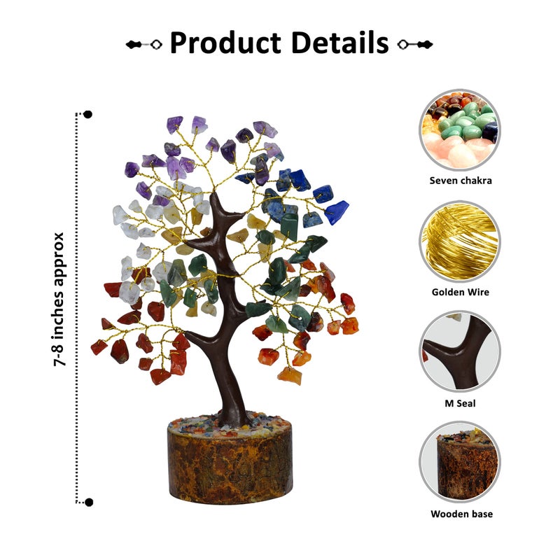ABHISUBYA 7 Chakra Tree of Life - Money Tree - Aesthetic Room Decor - Crystal Necklace - Nature Decor - Crystal Tree - Buddha Decor - Return Gift - Small Decor Items for Shelf  Feng Shui  Artificial Bonsai Tree  - Image 2