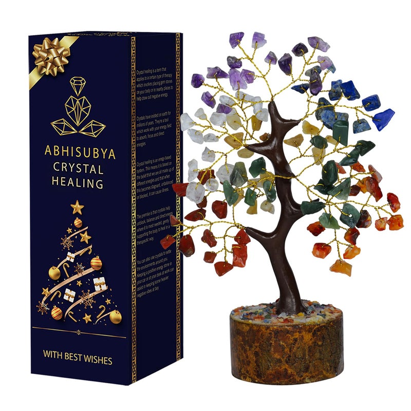 ABHISUBYA 7 Chakra Tree of Life - Money Tree - Aesthetic Room Decor - Crystal Necklace - Nature Decor - Crystal Tree - Buddha Decor - Return Gift - Small Decor Items for Shelf  Feng Shui  Artificial Bonsai Tree  - Image 1
