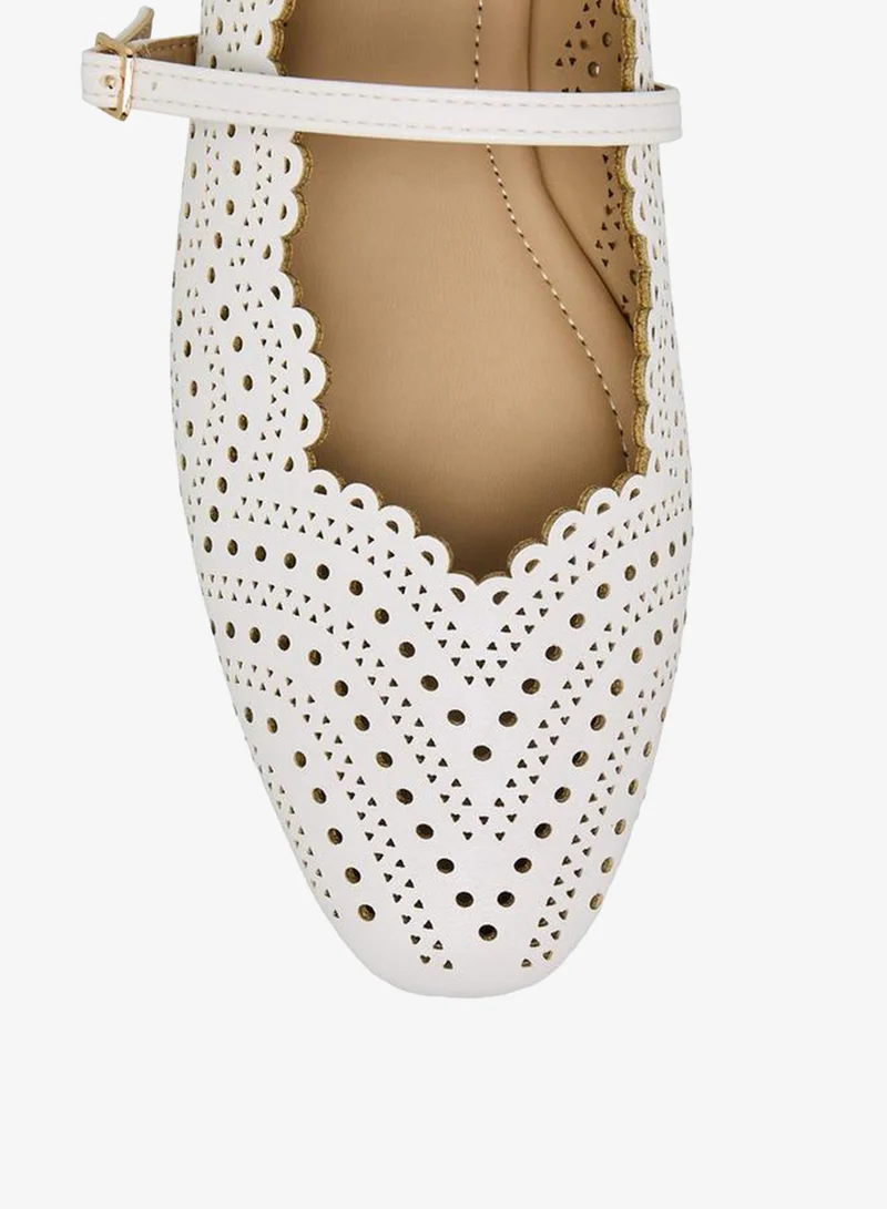 Flora Bella By Shoexpress WHITE Women Laser Cut Ballerina Shoes for Women | Best Price UAE