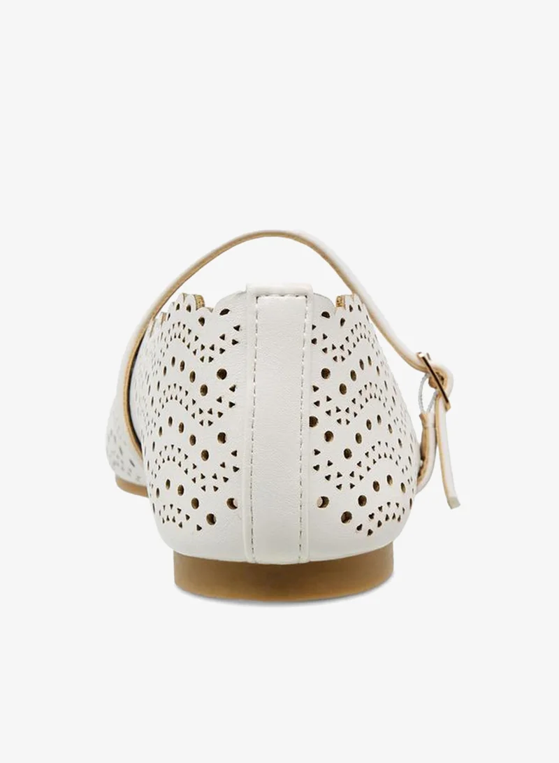 Flora Bella By Shoexpress WHITE Women Laser Cut Ballerina Shoes for Women | Best Price UAE