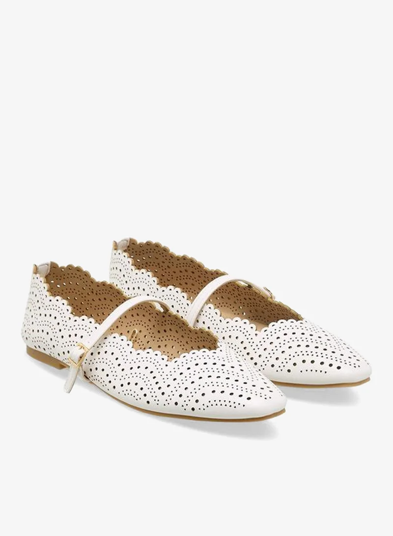Flora Bella By Shoexpress WHITE Women Laser Cut Ballerina Shoes for Women | Best Price UAE