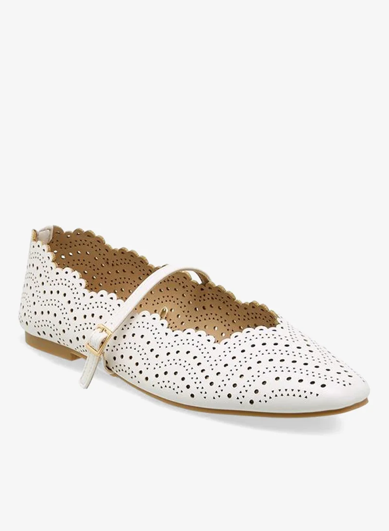 Flora Bella By Shoexpress WHITE Women Laser Cut Ballerina Shoes for Women | Best Price UAE