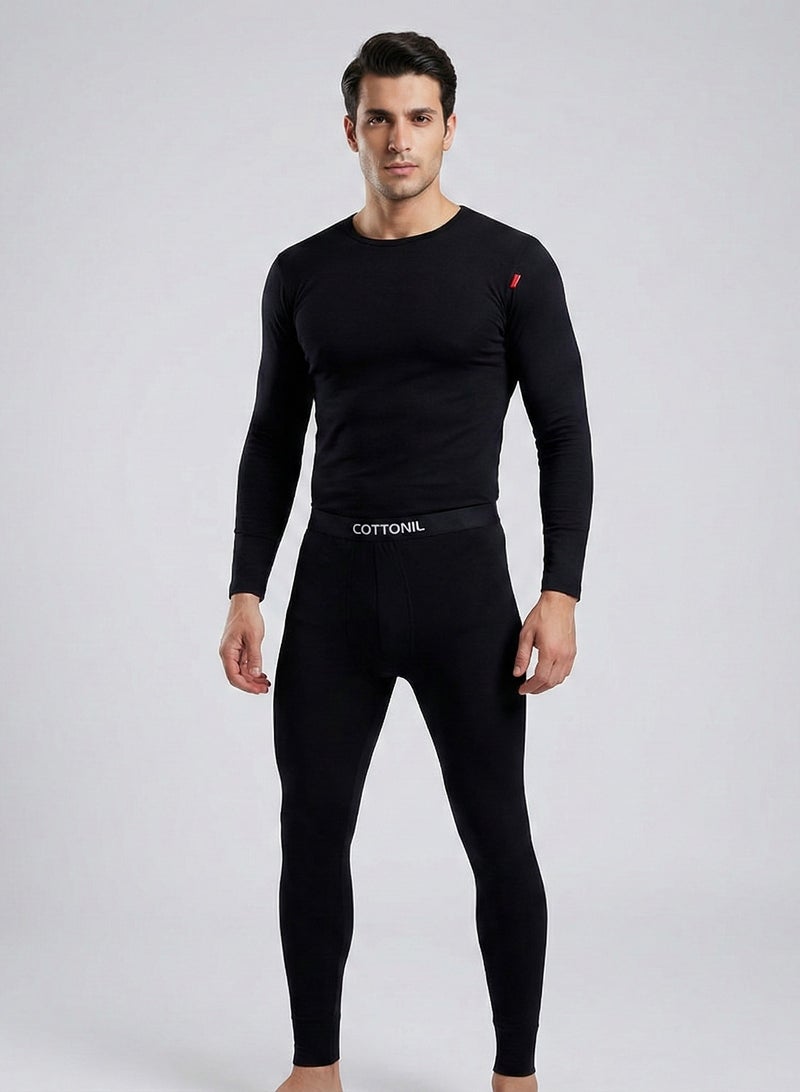 كوتونيل قطونيل طقم شتوي رجالي من قطعتين خامة قطن ليكرا فانلة بكم و بنطلون استريتش - Image 1