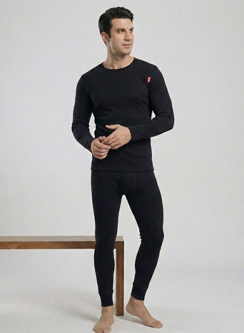 كوتونيل قطونيل طقم شتوي رجالي من قطعتين خامة قطن ليكرا فانلة بكم و بنطلون استريتش - Image 3