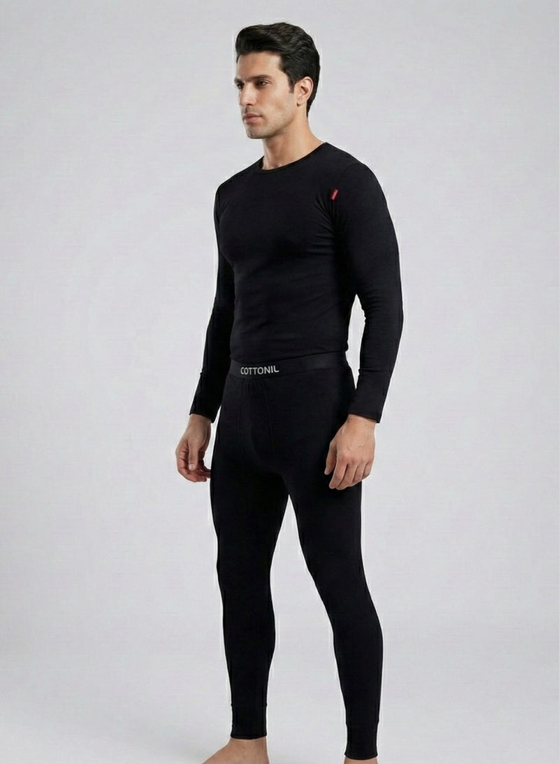 كوتونيل قطونيل طقم شتوي رجالي من قطعتين خامة قطن ليكرا فانلة بكم و بنطلون استريتش - Image 2