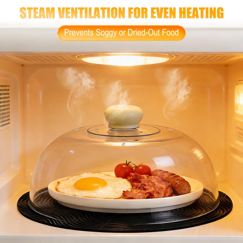 WENWELL Glass Microwave Splatter Cover with Silicone Mat, 10Inch Plate Splatter Food Lid with Integrated Grip Handle and Vent Hole, BPA Free, Dishwasher Safe - Image 2