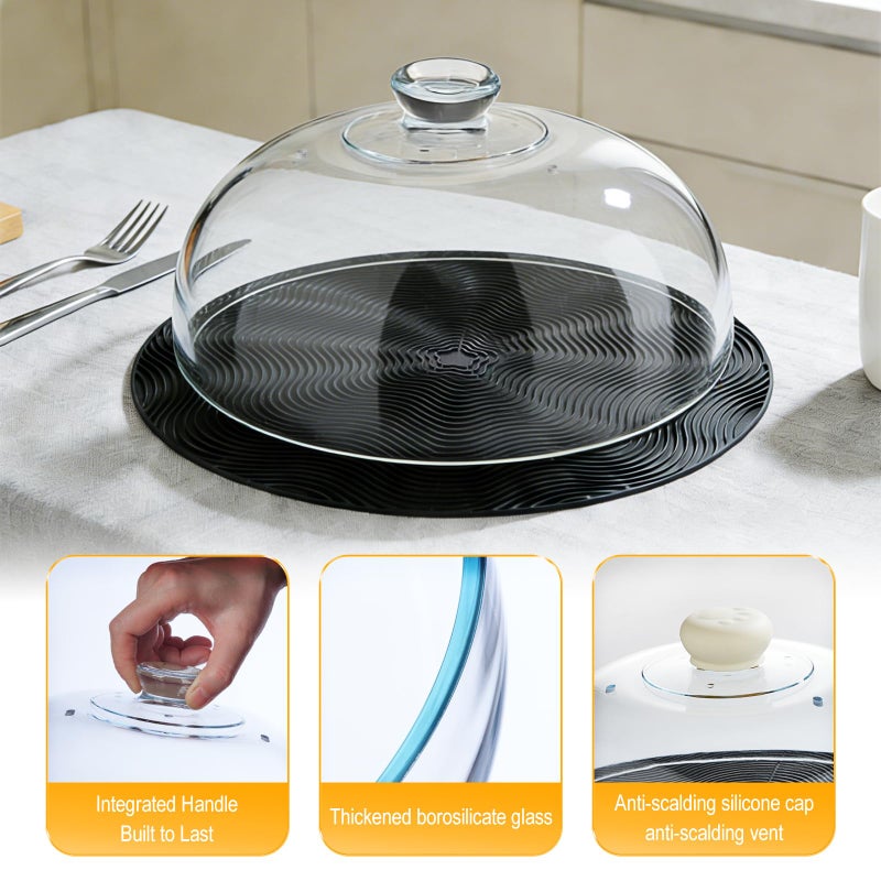 WENWELL Glass Microwave Splatter Cover with Silicone Mat, 10Inch Plate Splatter Food Lid with Integrated Grip Handle and Vent Hole, BPA Free, Dishwasher Safe - Image 5