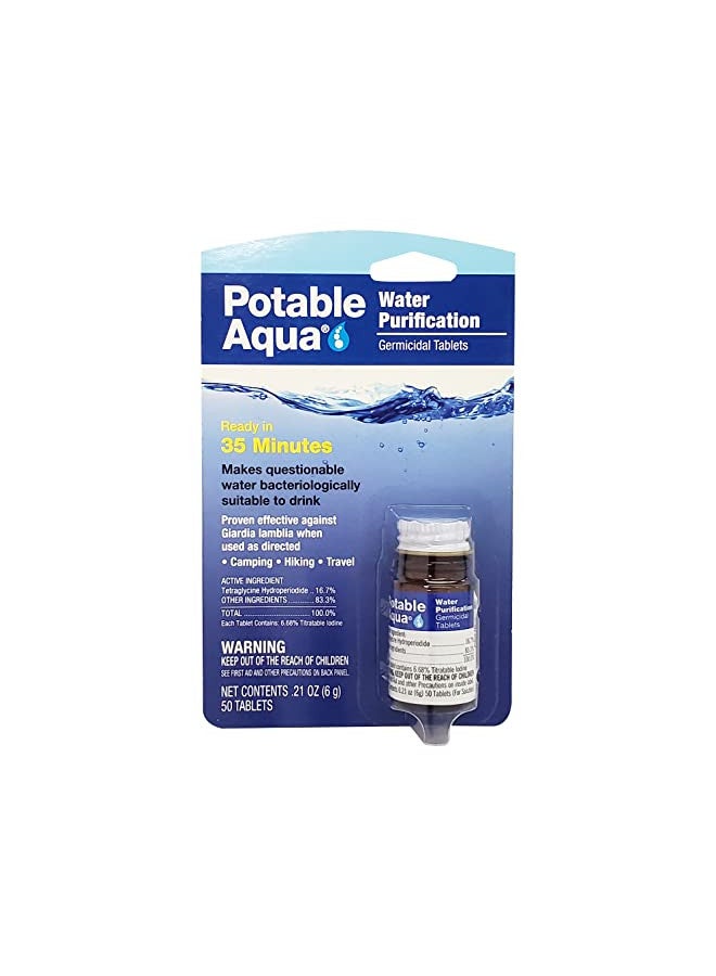 Potable Aqua Water Purification, Water Treatment Tablets - 50 count Bottle - Image 1