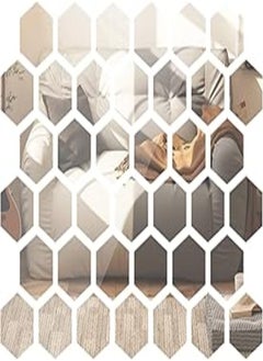 48 Pcs Acrylic Mirror Setting Removable Hexagon Wall Sticker Hexagonal Stick on Mirrors for Wall Honeycomb Peel and Stick Mirrors Aesthetic Mirror Decals Adhesive Mirror Tiles (4 x 3.4 x 2 Inch)