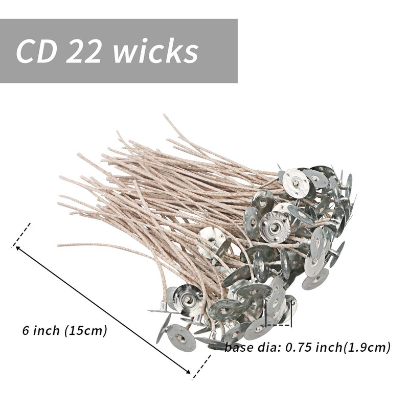 EUPNHY CD Series Wicks for Soy Candles - 100pcs CD 22 6" Pretabbed Cotton & Paper Wicks for Candle Making - Image 2
