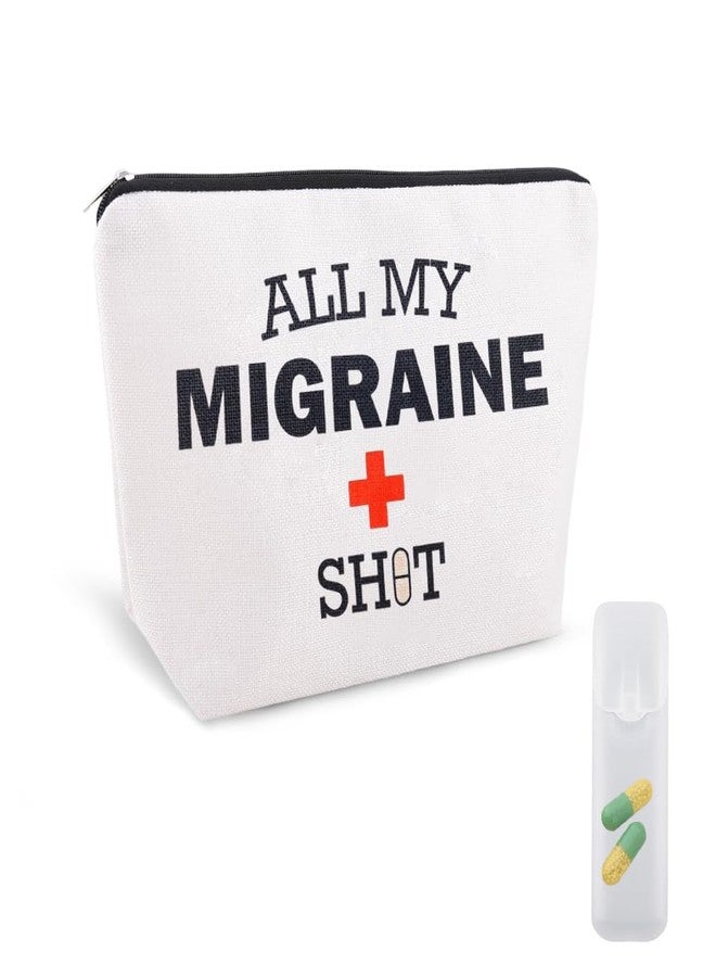 YangQian Migraine Medicine Bag for Travel Headache Meds Bag Gifts for Migraine Sufferers Headache Pouch Cosmetic Bags with Zipper Medical Bags for Patients Funny Pouch Pill Organizer Canvas Medication Pouches - Image 1