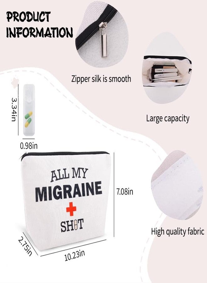 YangQian Migraine Medicine Bag for Travel Headache Meds Bag Gifts for Migraine Sufferers Headache Pouch Cosmetic Bags with Zipper Medical Bags for Patients Funny Pouch Pill Organizer Canvas Medication Pouches - Image 5
