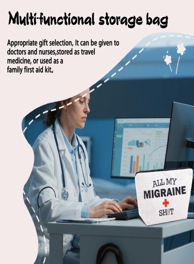YangQian Migraine Medicine Bag for Travel Headache Meds Bag Gifts for Migraine Sufferers Headache Pouch Cosmetic Bags with Zipper Medical Bags for Patients Funny Pouch Pill Organizer Canvas Medication Pouches - Image 4