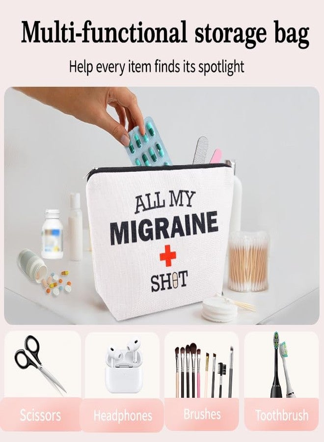 YangQian Migraine Medicine Bag for Travel Headache Meds Bag Gifts for Migraine Sufferers Headache Pouch Cosmetic Bags with Zipper Medical Bags for Patients Funny Pouch Pill Organizer Canvas Medication Pouches - Image 2
