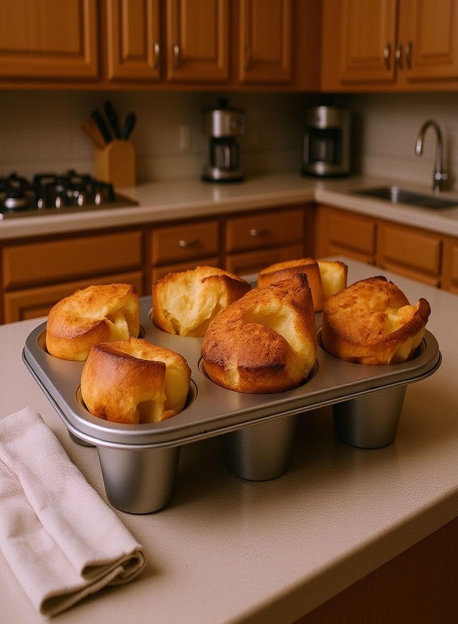 wivplik Nonstick Popover Pan, Extra Deep,6-Cup Capacity, Heavy-Duty Steel,13x9inch,Compact Design Fits Small Ovens,450°F Oven Safe - Image 2