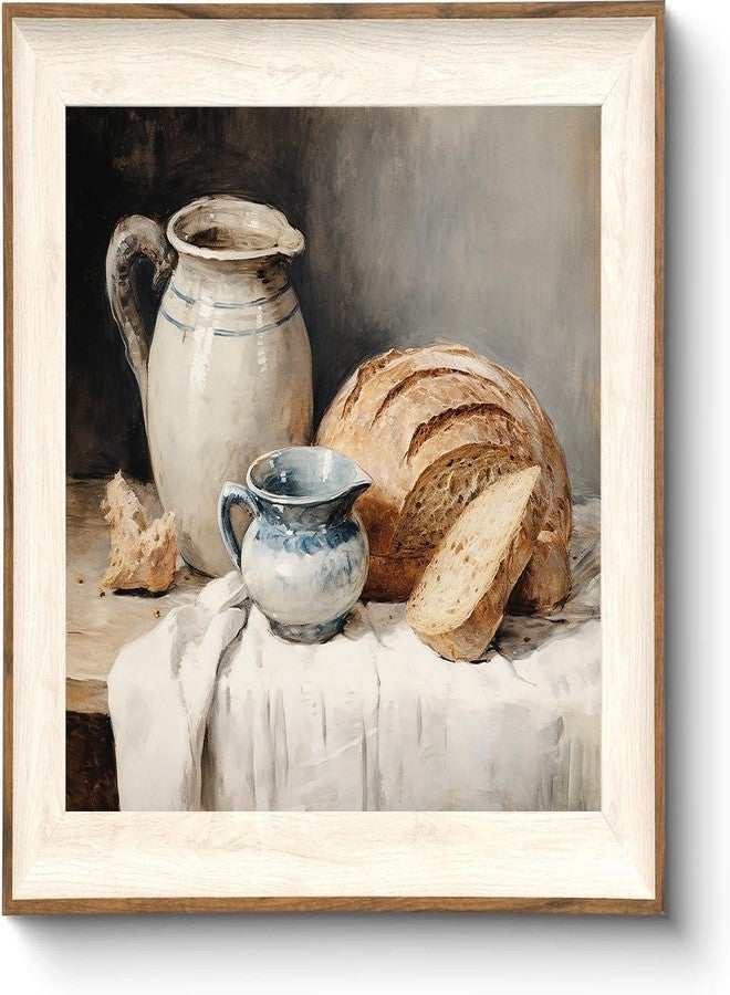 ASTRDECOR Framed Kitchen Wall Art, Modern Muted Still Life Painting Farmhouse Wall Decor, Sourdough Bread Canvas Wall Art Prints, Rustic Jars White Tablecloth Country Wall Decor Living Room-10''x 12'' - Image 1