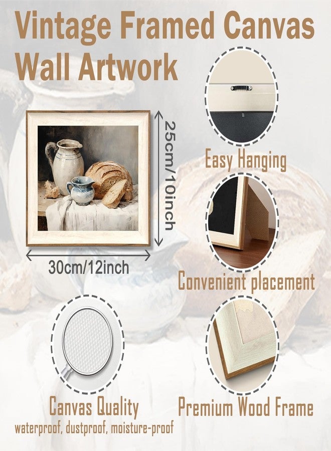 ASTRDECOR Framed Kitchen Wall Art, Modern Muted Still Life Painting Farmhouse Wall Decor, Sourdough Bread Canvas Wall Art Prints, Rustic Jars White Tablecloth Country Wall Decor Living Room-10''x 12'' - Image 2