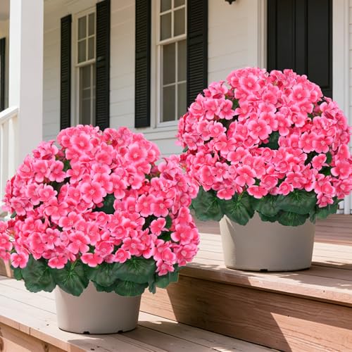 Grooy Artificial Plants Flowers Topiary Ball for Outdoor, 2 Pack Fake Silk Crabapple Flower Plant Bushes, UV Resistant Realistic Plants Shurbs for Outside,Front Porch,Patio,Yard(Pink) - Image 1