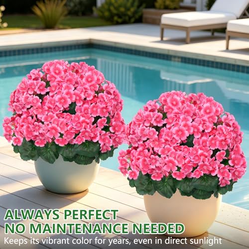 Grooy Artificial Plants Flowers Topiary Ball for Outdoor, 2 Pack Fake Silk Crabapple Flower Plant Bushes, UV Resistant Realistic Plants Shurbs for Outside,Front Porch,Patio,Yard(Pink) - Image 4