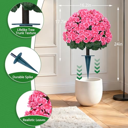 Grooy Artificial Plants Flowers Topiary Ball for Outdoor, 2 Pack Fake Silk Crabapple Flower Plant Bushes, UV Resistant Realistic Plants Shurbs for Outside,Front Porch,Patio,Yard(Pink) - Image 3