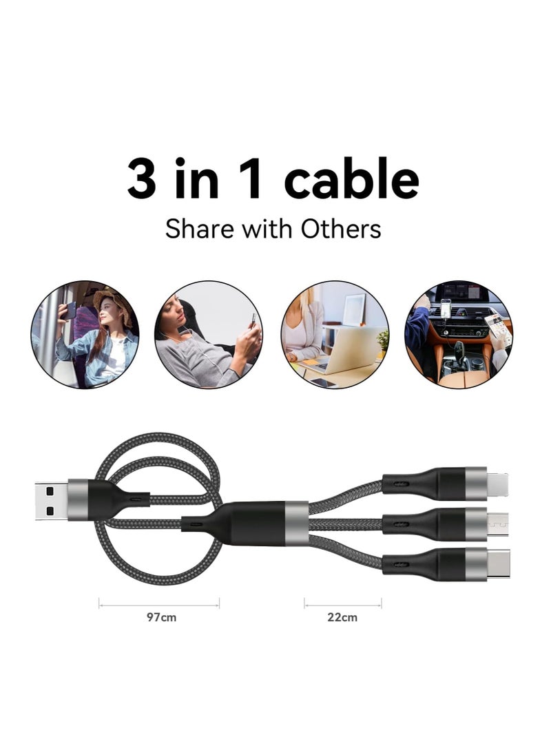 ProOne - ProOne USB Cable 3 in 1 Multi Charging Cable - IP Cable, USB Type C Cable, Micro USB Cable, Fast Charging Cord Compatible with iP 13 12 11, Galaxy S20 S10 S9 S8 S7, Micro USB Android, 3in1 Charging - Image 1