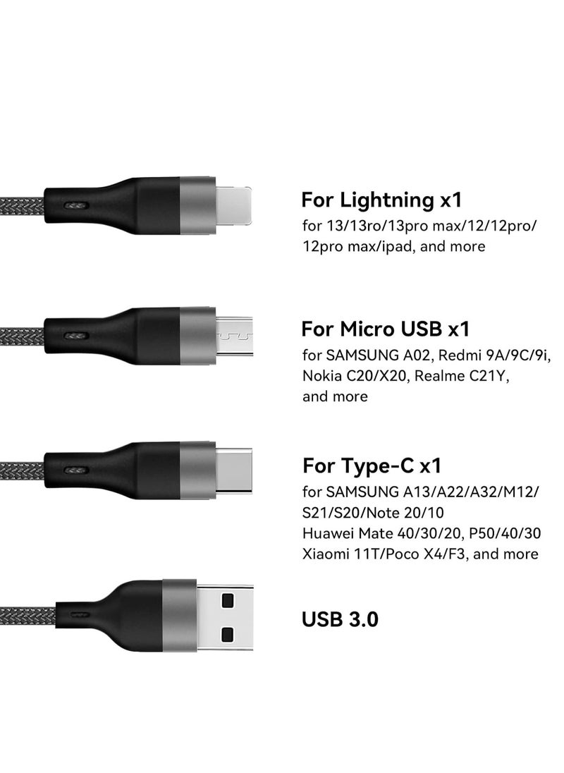ProOne - ProOne USB Cable 3 in 1 Multi Charging Cable - IP Cable, USB Type C Cable, Micro USB Cable, Fast Charging Cord Compatible with iP 13 12 11, Galaxy S20 S10 S9 S8 S7, Micro USB Android, 3in1 Charging - Image 1